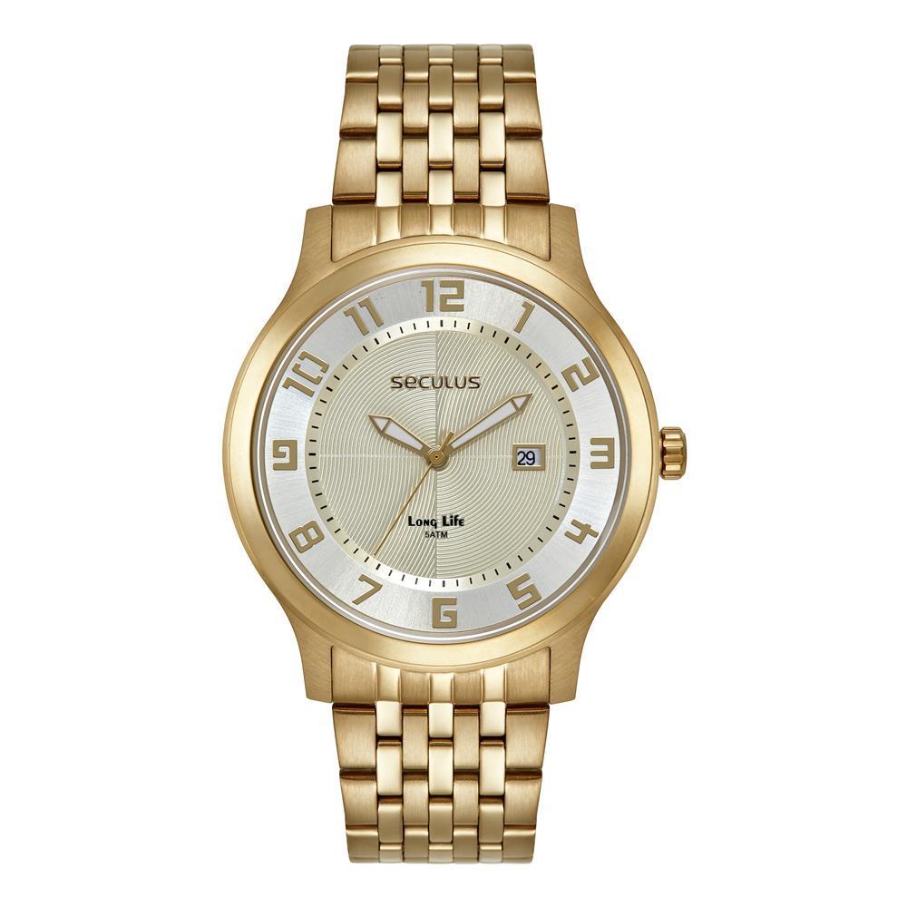 Miniatura Relógio Seculus Masculino Ref: 44265Gpsvda1 Social Dourado