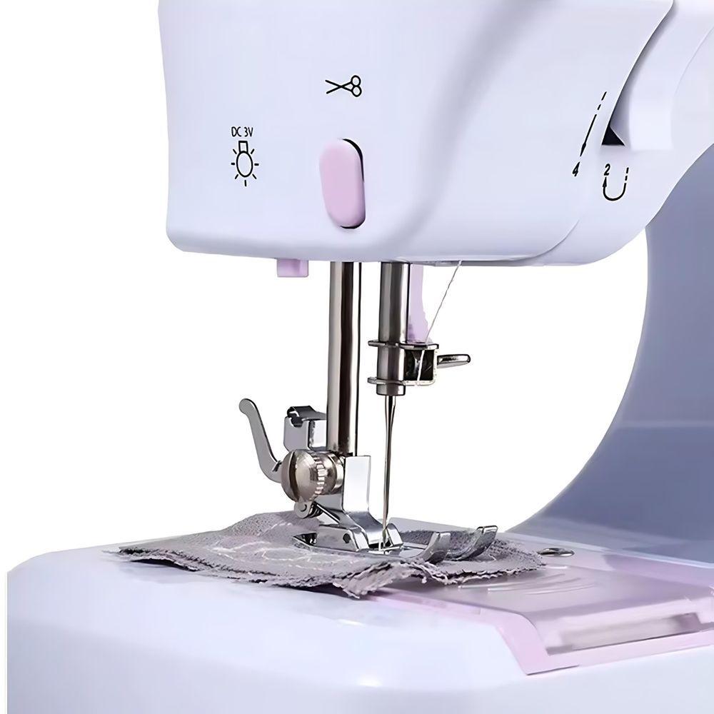 Miniatura Mini Máquina De Costura 12 Pontos Bivolt Portátil Tomada Pilha Branco