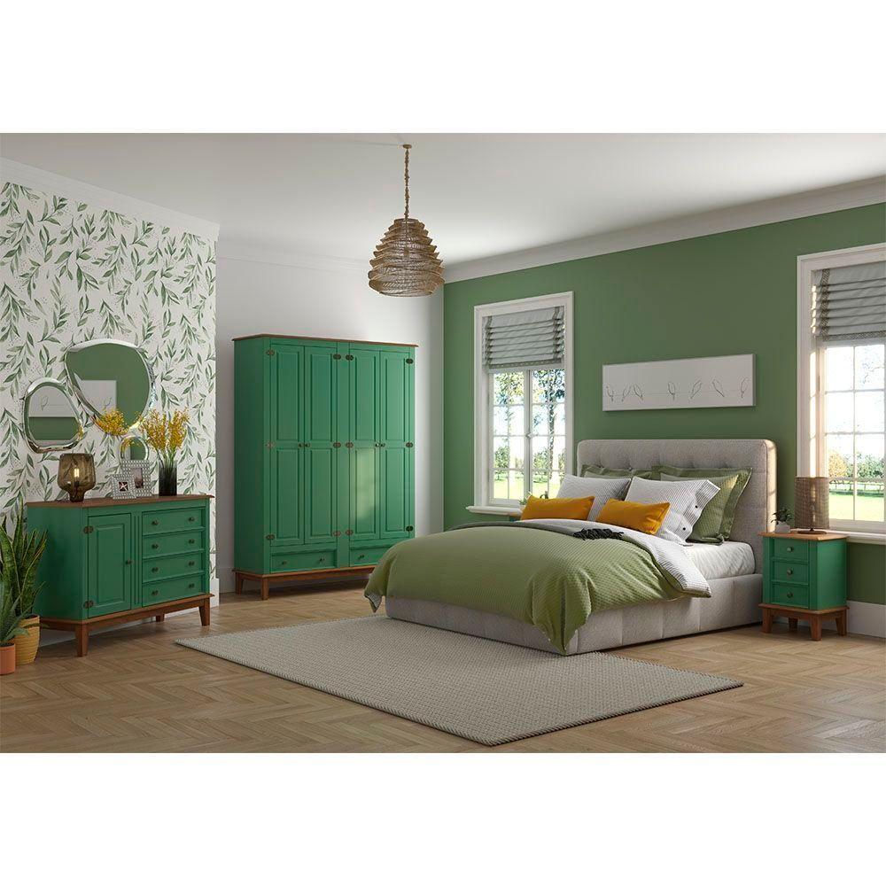 Conjunto Guarda-roupa Rústico 4 P E 2 G E Cômoda 4 G + 1 P De Madeira Maciça E Mdf Verde