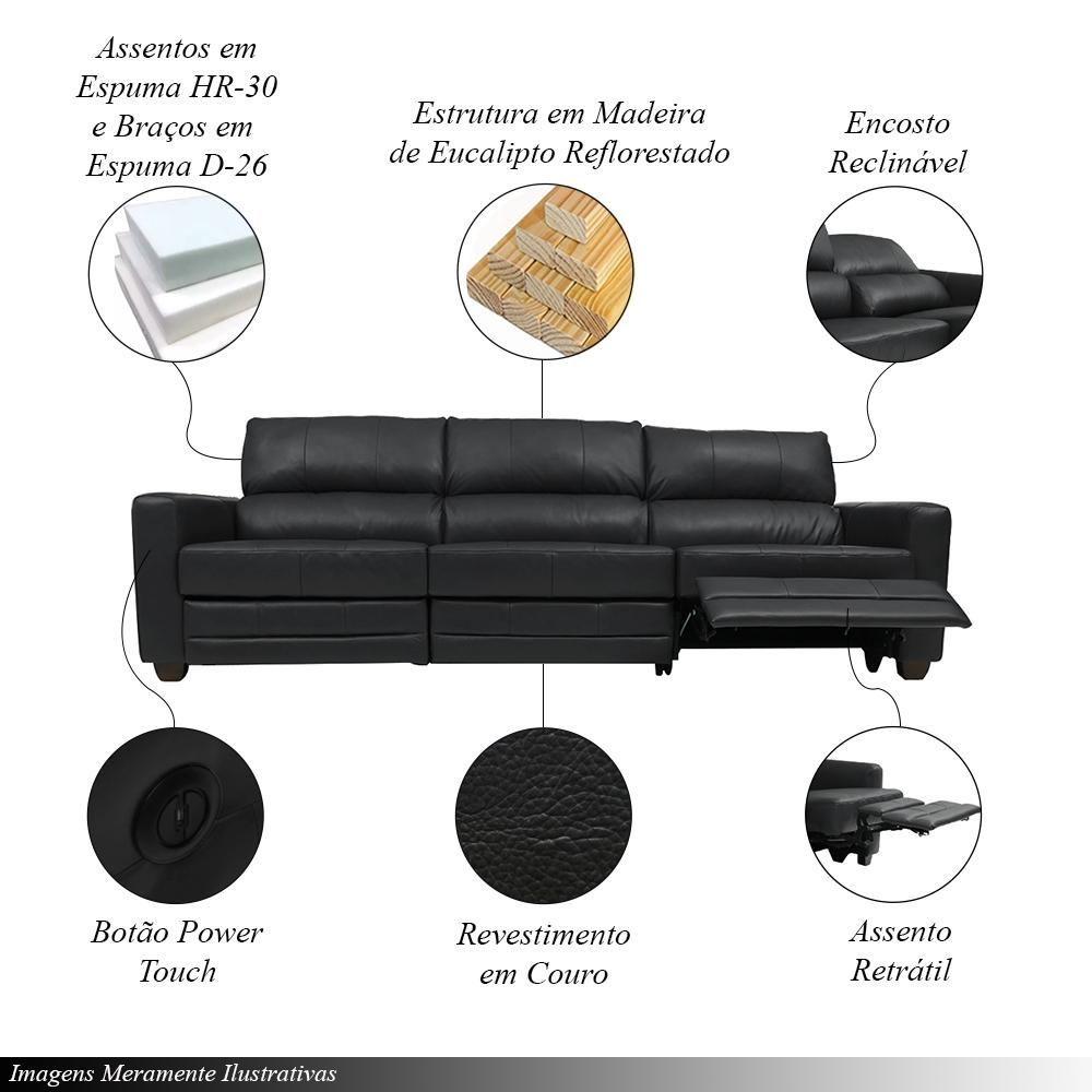 Miniatura Sofá Sala De Cinema Elétrico Maldivas Reclinável Retrátil 4 Lugares 281cm Couro Preto