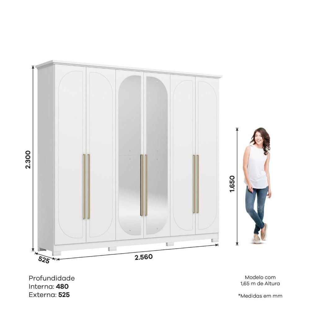 Miniatura Guarda-Roupa Casal Nova York Prime 6 Portas com Amortecimento 6 Gavetas com Usinagem Expresso Móveis Branco