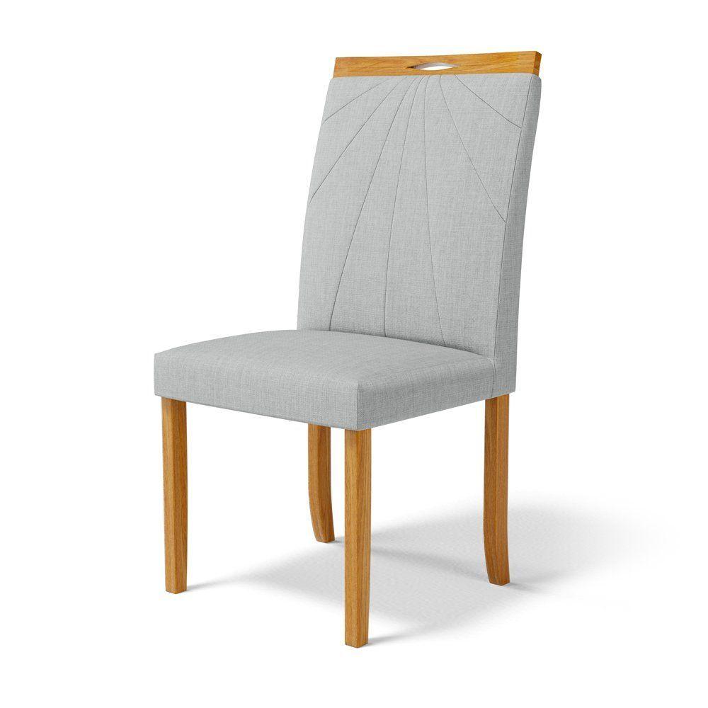 Kit Com 2 Cadeiras Maiara Madeira Maciça Estofadas Para Mesa De Jantar Linho Cinza Claro
