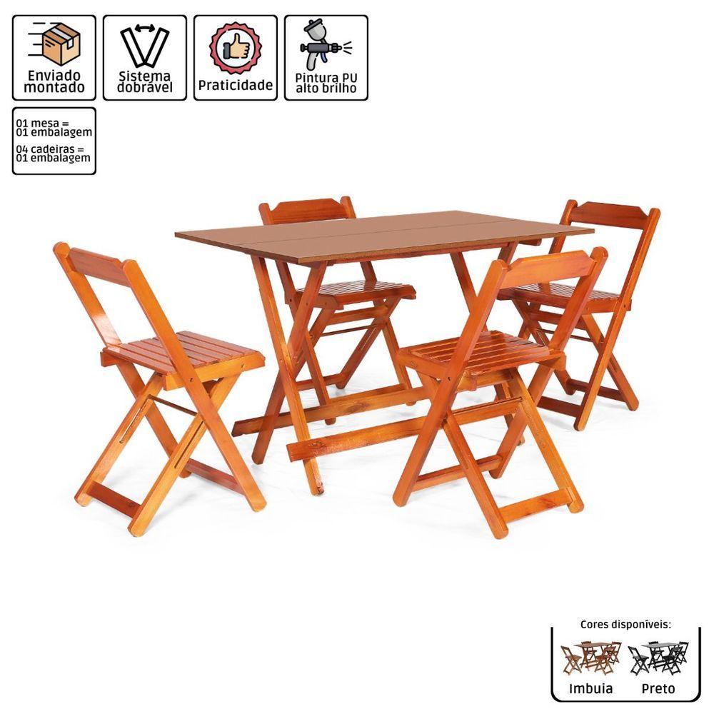 Miniatura Jogo De Mesa 1,20 X 70 Com 4 Cadeiras Dobráveis De Madeira Cor Mel - M.b Móveis