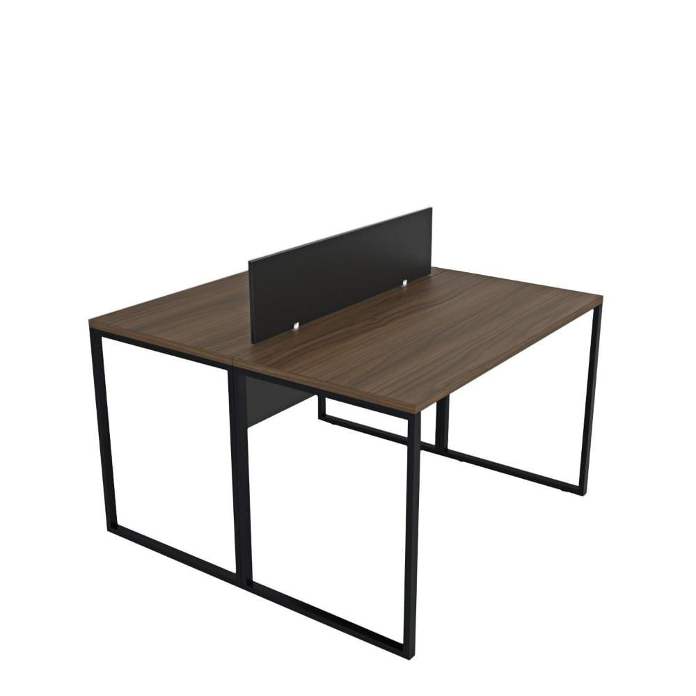 Miniatura Escrivaninha para Escritório 2 Lugares Industrial Nogal / Preto