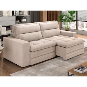 Miniatura Sofá 4 Lugares Luizzi Colombo Retrátil e Reclinável, Revestido em Tecido Veludo Slim - 230cm largura Cappuccino