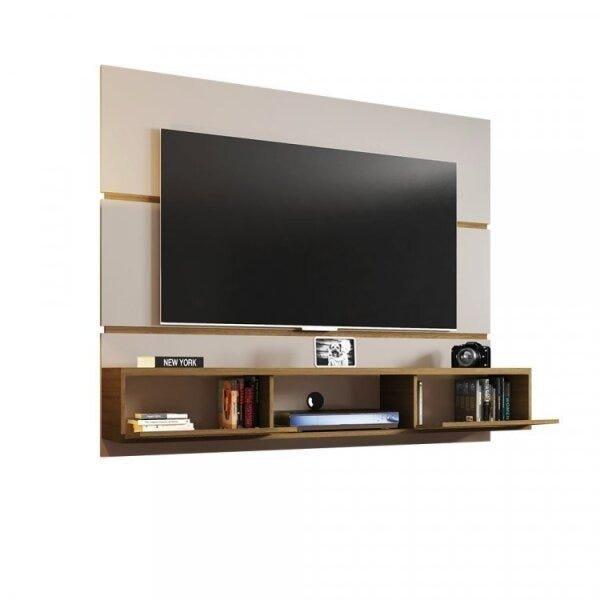 Conjunto Painel Âmbar para TV até 65 Polegadas e Buffet Opala Pés de Madeira Móveis Bechara Off White/Cinamomo