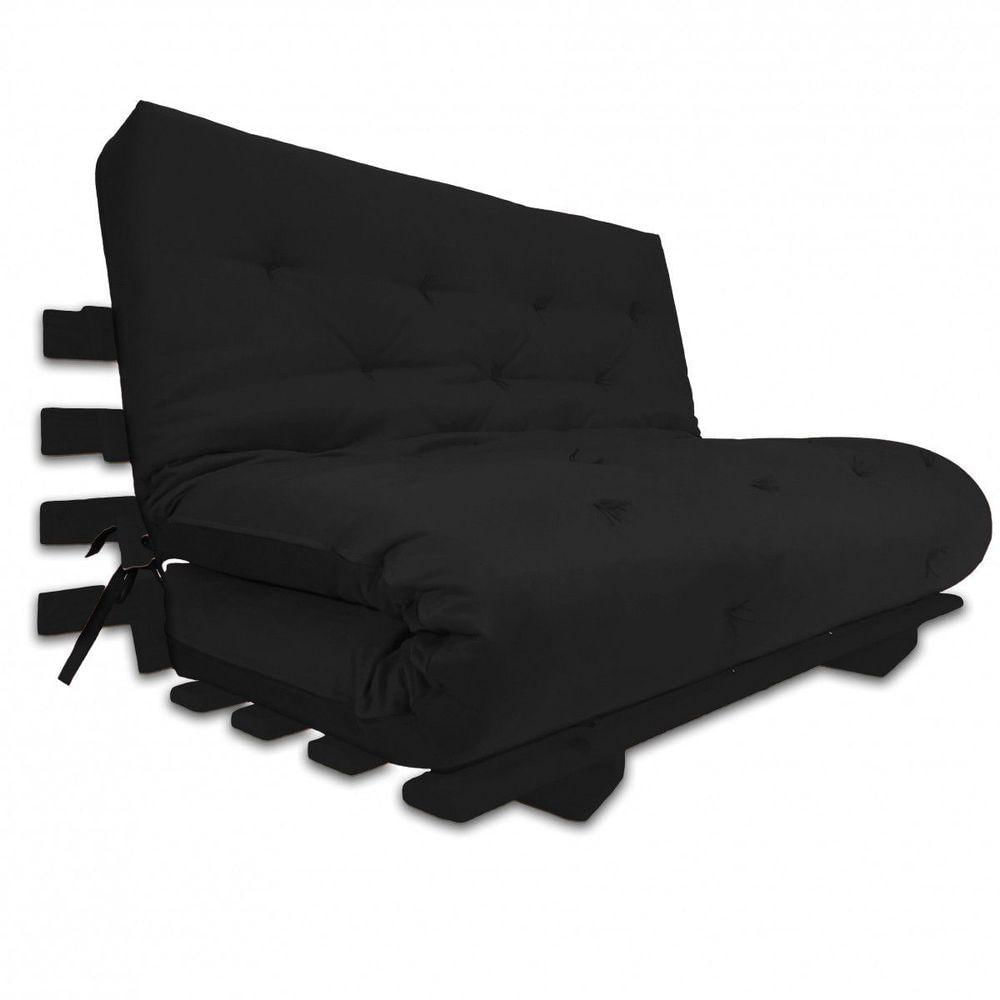 Miniatura Sofa Cama Casal Futon Oriental Preto Com Madeira Preta