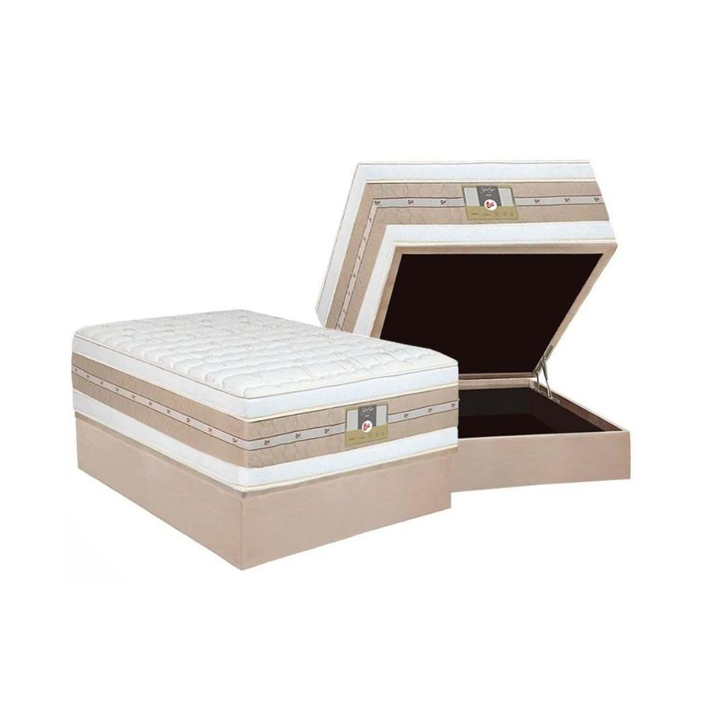 Miniatura Cama Box Baú Casal: Colchão Molas Pocket Ensacadas Castor Silver Star Air Double + Base Crc Suede Clean (138x188)