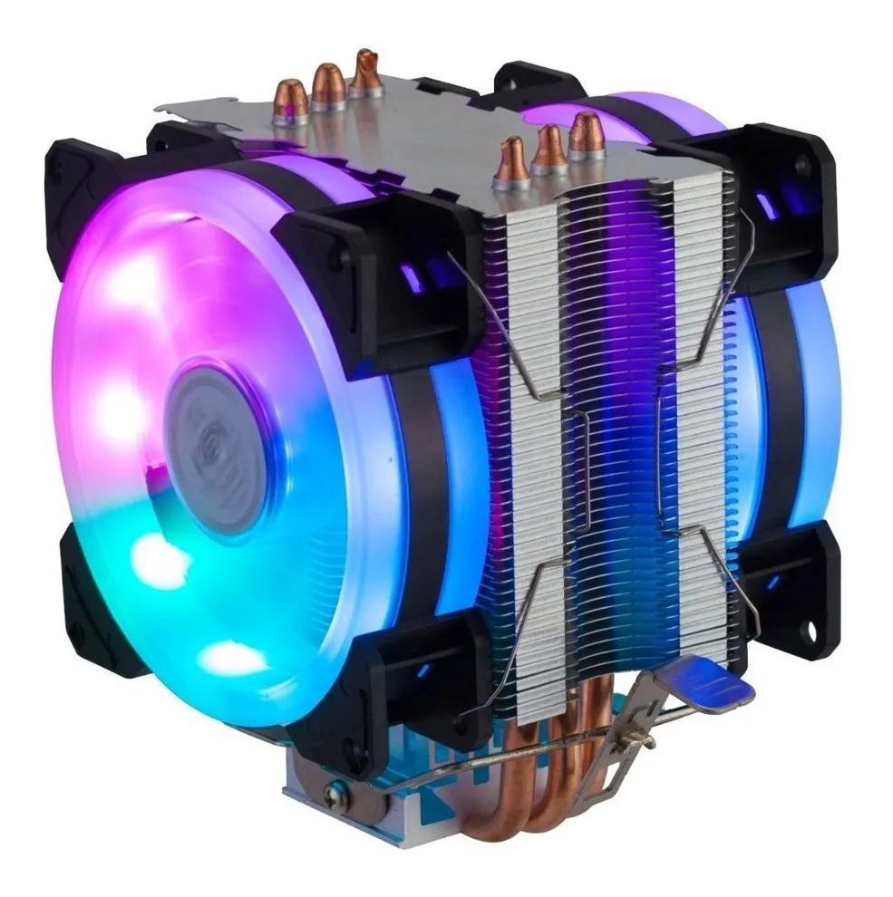Miniatura Cooler Universal Fan Duplo Led Rgb Processador Intel/Amd