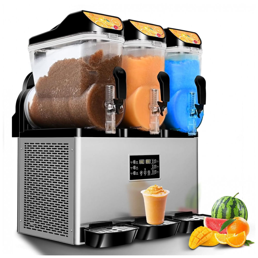 Miniatura Máquinas de Raspadinha Drink Comercial de 45 litros com 3 Tanques BOSBAK, Operação Silenciosa, Sem Necessidade de Gelo, Perfeita para Slushie
