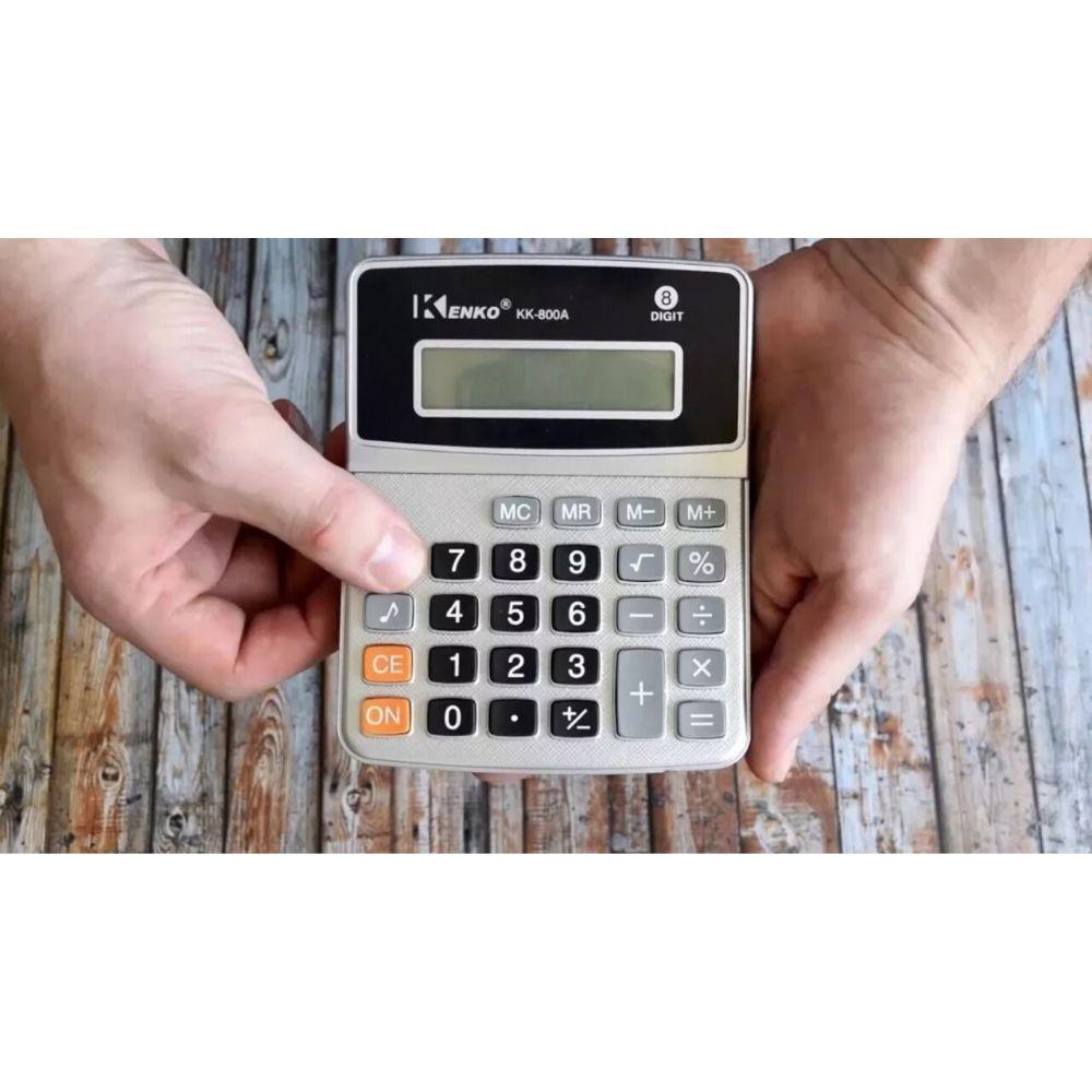 Miniatura Calculadora Mesa Portátil Sonora Eletrônica Kenko Kk-800A Prata - Calculadora - Portugues - Kenko - Básica