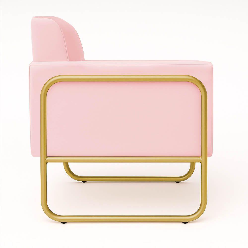 Poltrona Sala Industrial Alta Tubo Dourado Elisa Suede Rosa Bebê D03 - D'rossi