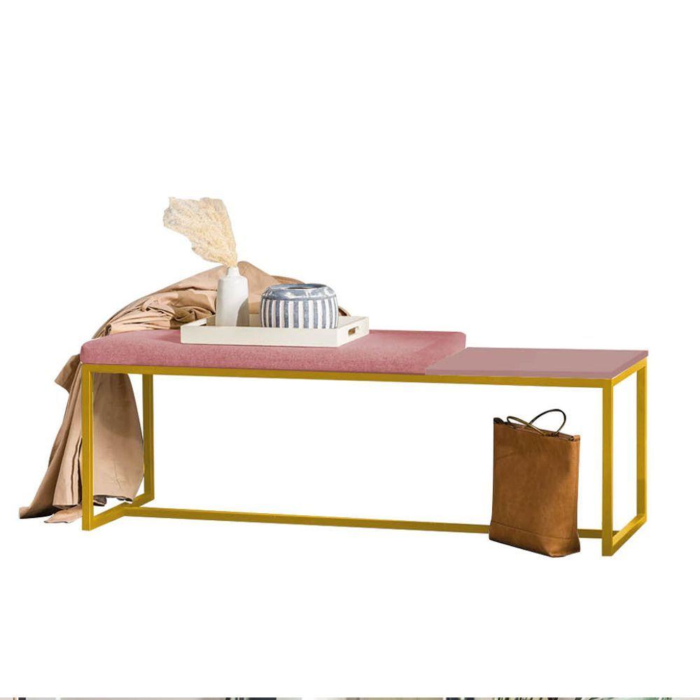 Miniatura Banco Recamier Puff 160cm Industrial Dourado Suede Rose Tampo Quadrado Mdf Rose