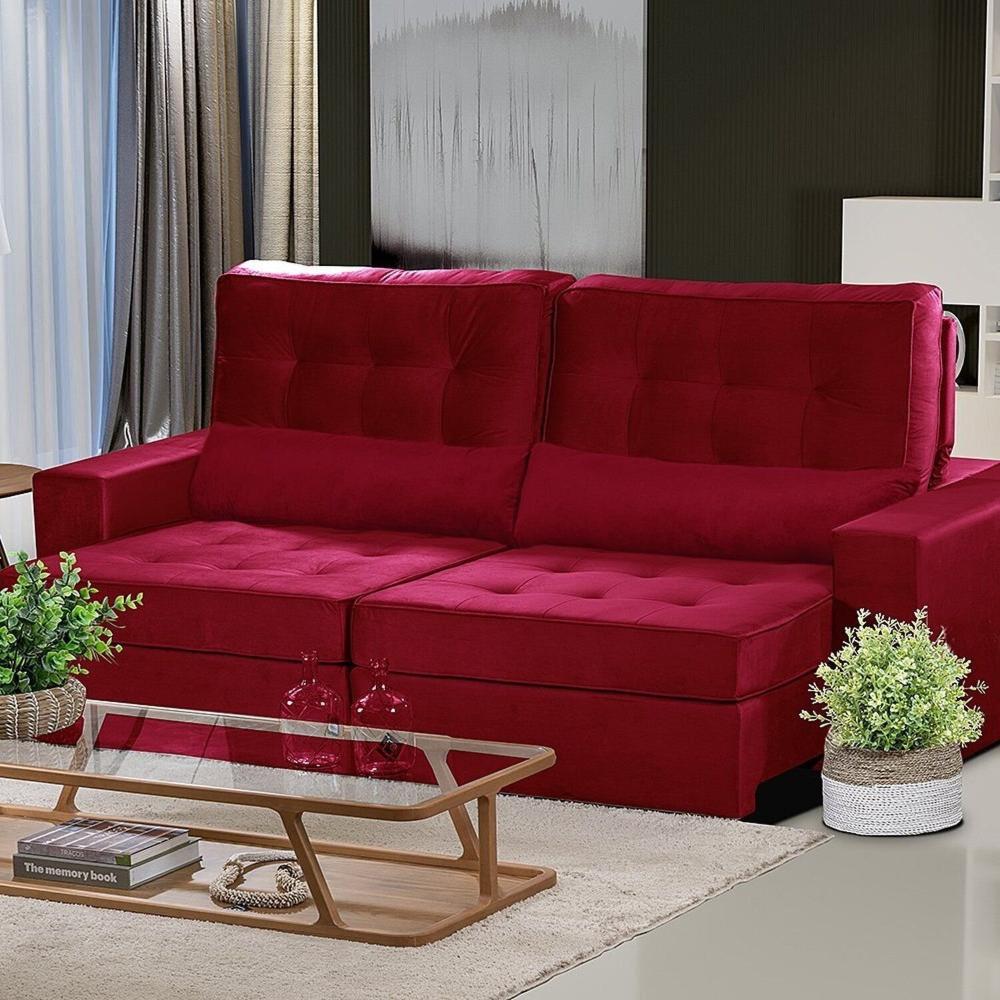 Miniatura Sofá Curitiba Modular 3 Lugares 230 Cm Retrátil Reclinável Yescasa Vermelho