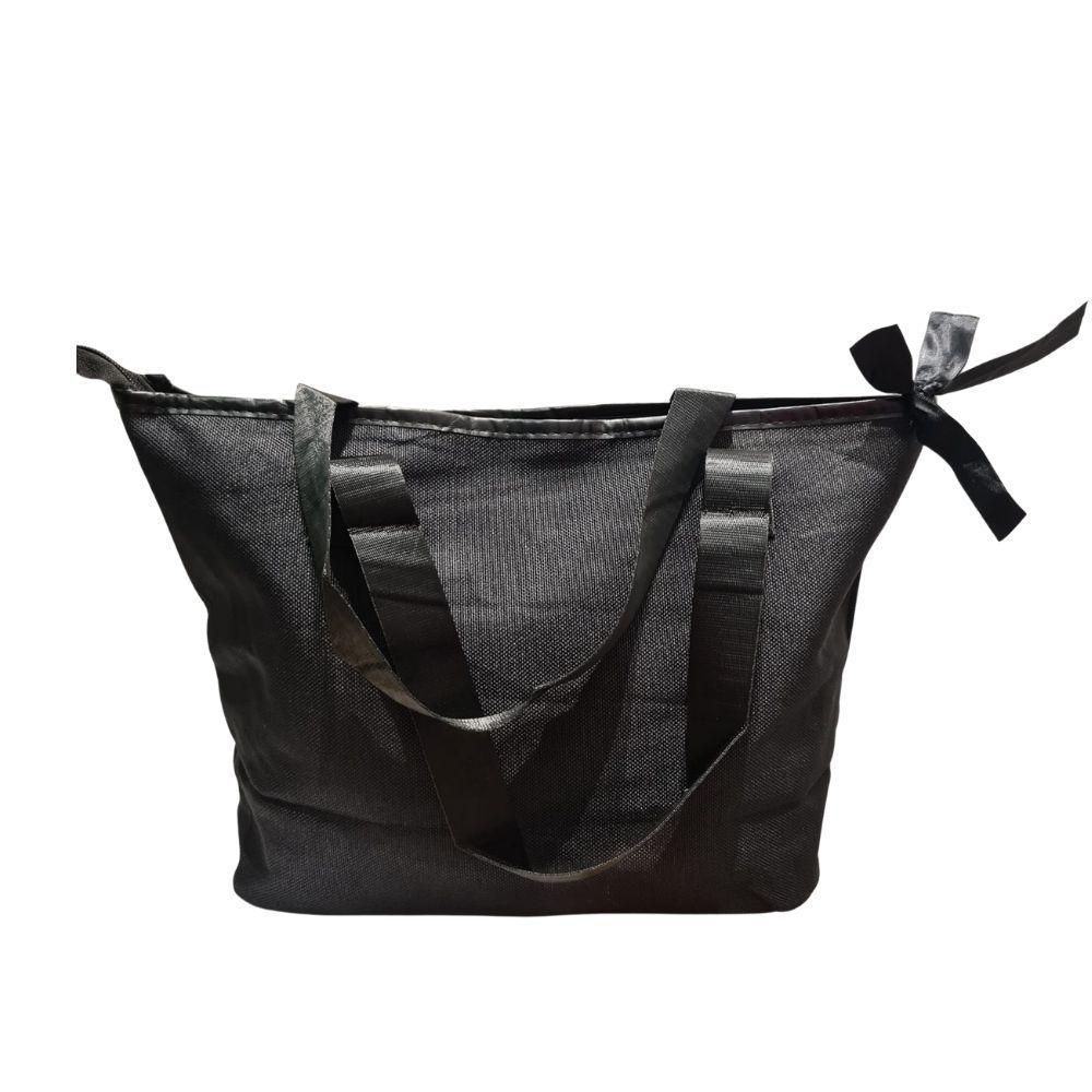 Miniatura Bolsa Feminina Grande De Ombro Casual Com Zíper Espaçosa Moderna Passeio Trabalho Faculdade Praia Academia Preto