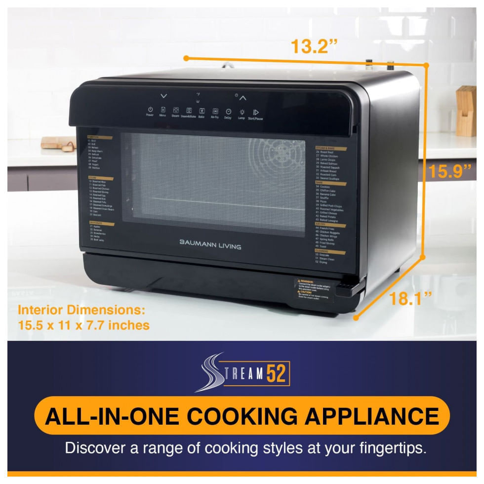 Miniatura Forno Elétrico de Bancada Multifuncional com Função Air Fryer e Controle Digital, 110V Baumann Living