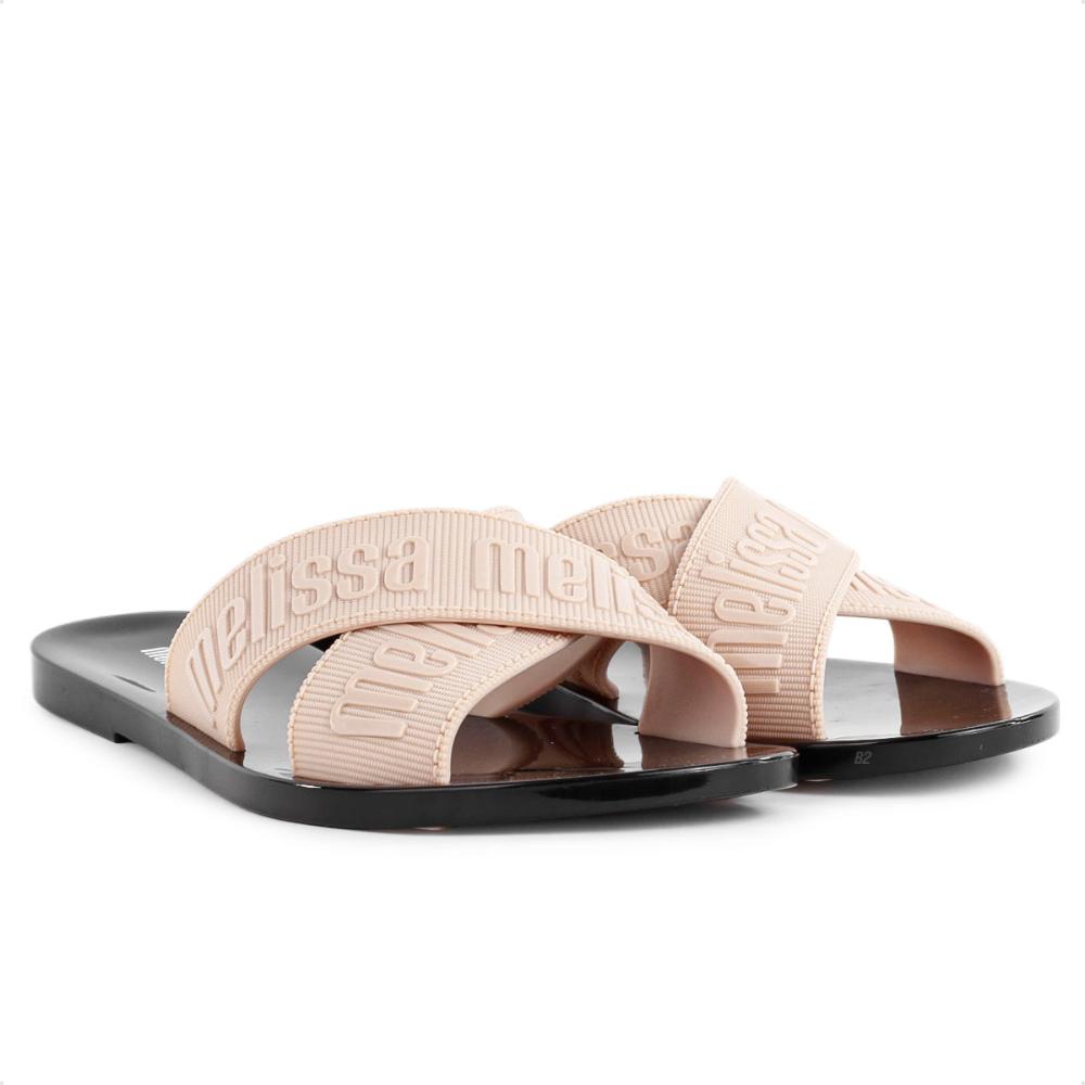 Miniatura Sandália Rasteira Melissa M-Lover Slide Feminina Bege / Preto - 33/34