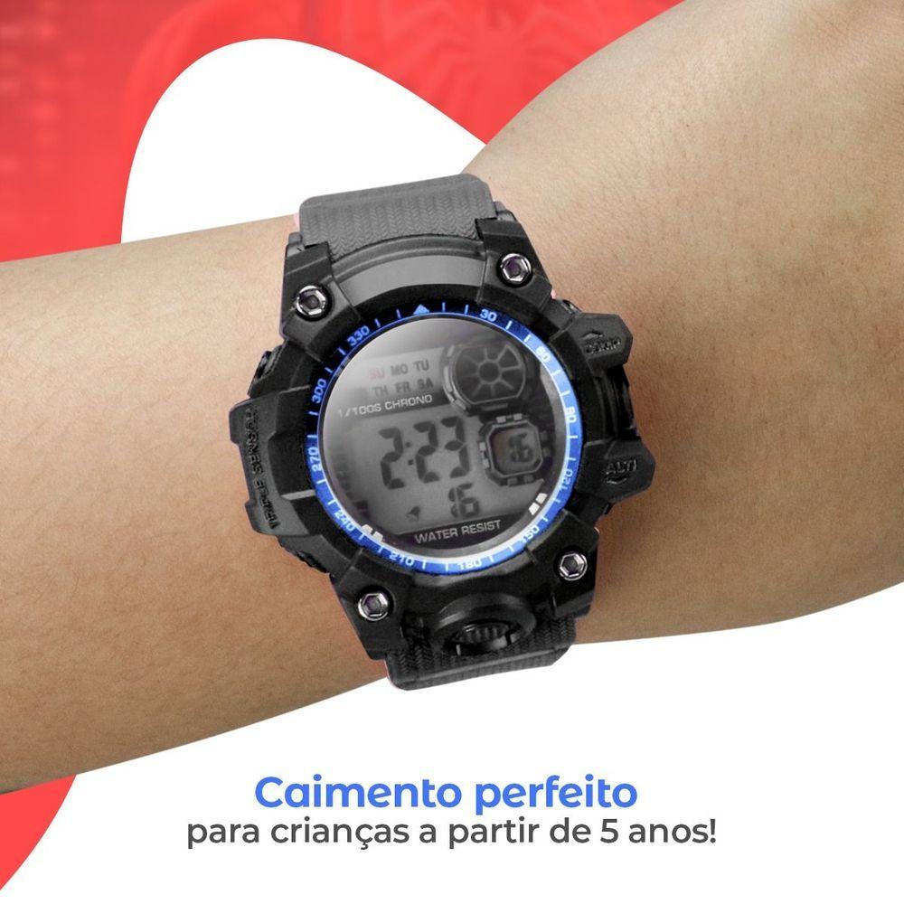 Relógio Infantil Prova Dagua + Caixa + Oculos Protecao Uv Qualidade Premium Resistente Menino Alarme