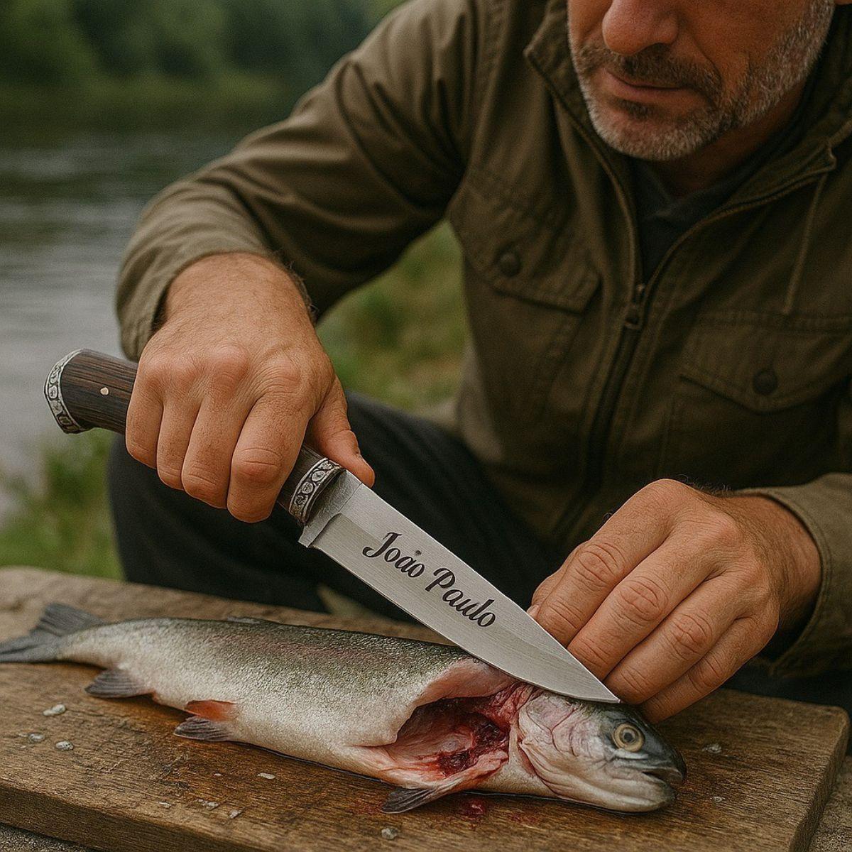 Miniatura Faca Personalizada Para Caça Pesca E Churrasco Com Bainha