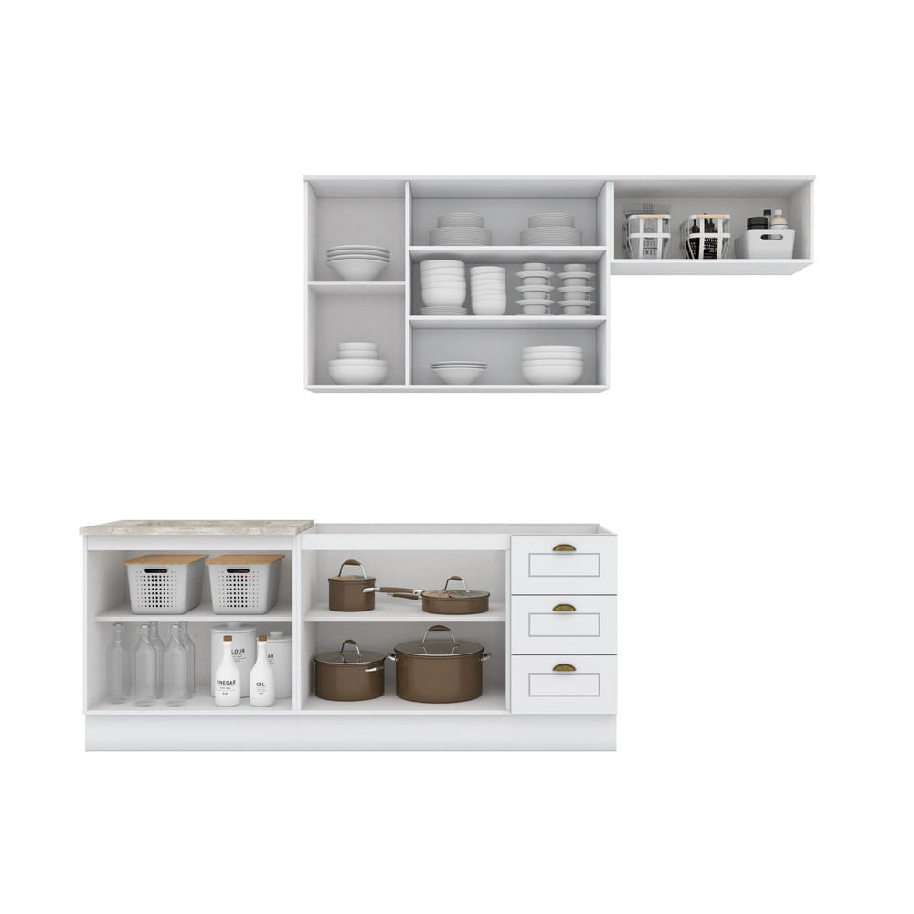 Cozinha Compacta 04 Peças com Aéreo para Geladeira Americana Henn Branco HP