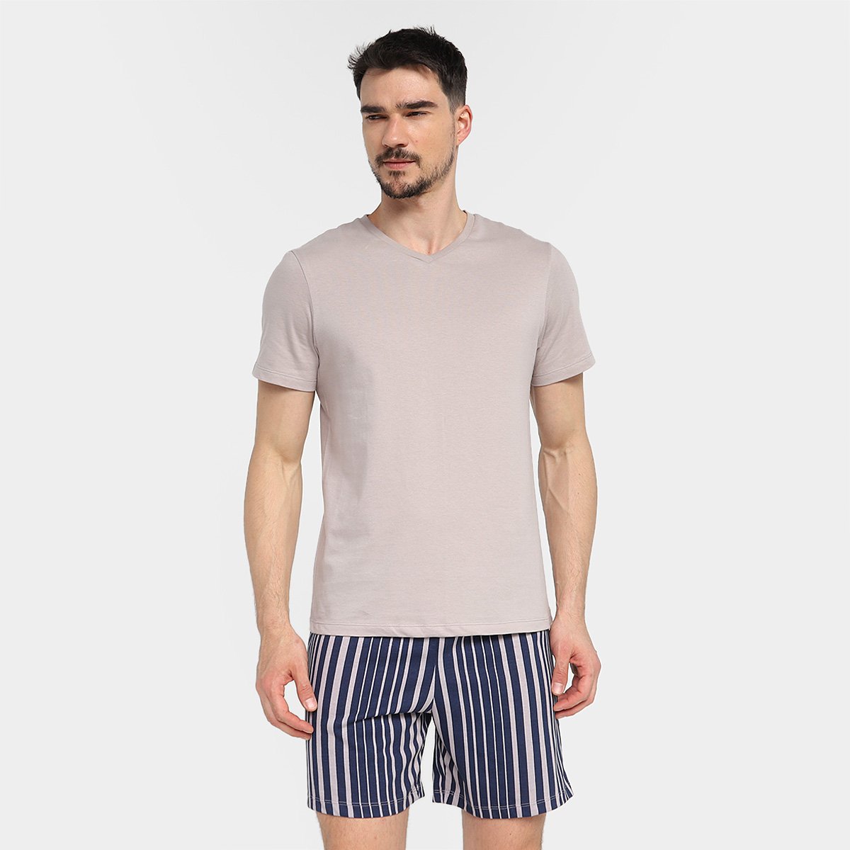 Miniatura Pijama Hering Curto Gola V Mini Print Masculino Branco+Cinza - G