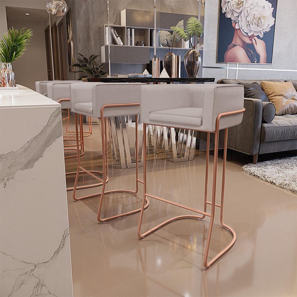 Banqueta Decorativa Base De Aço Cobre Betina D02 Bege C-107