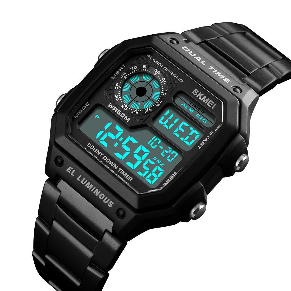 Relógio Masculino Skmei 1335 Esportivo Quadrado Led Preto