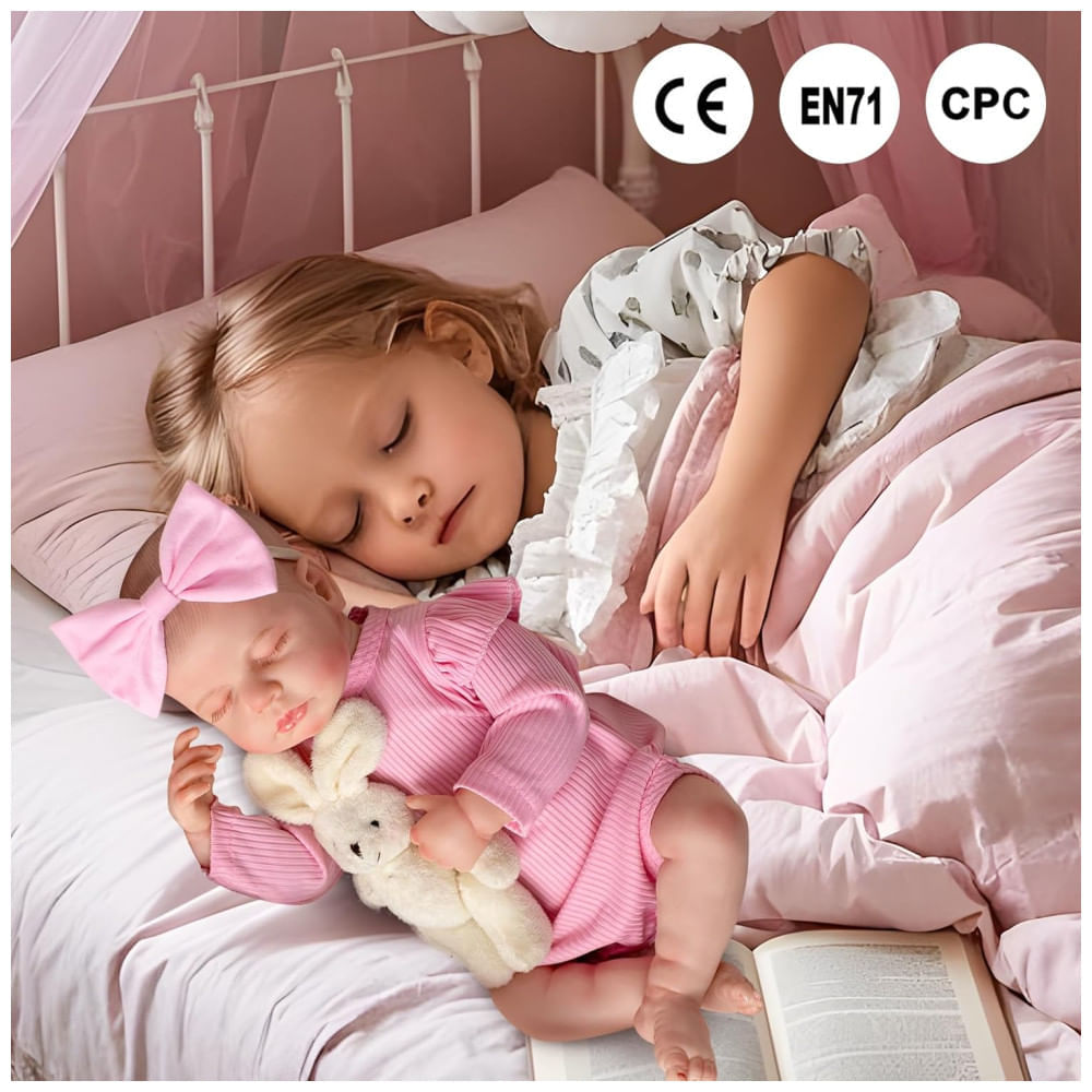 Miniatura Bebê Recém-Nascido Newborn, Boneca Bebê Reborn Realista de 45 cm Menina com Corpo de Pano e Kit de Alimentação, SPICIMOMO