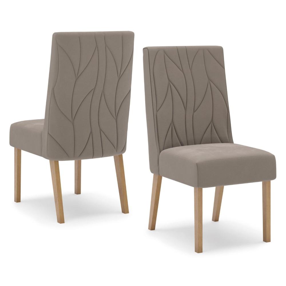 Conjunto Sala Jantar Letícia Mesa 160 Cm Canto Arredondado com Vidro 6 Cadeiras Espresso Móveis Nature/Off White/Marrom Amêndoa