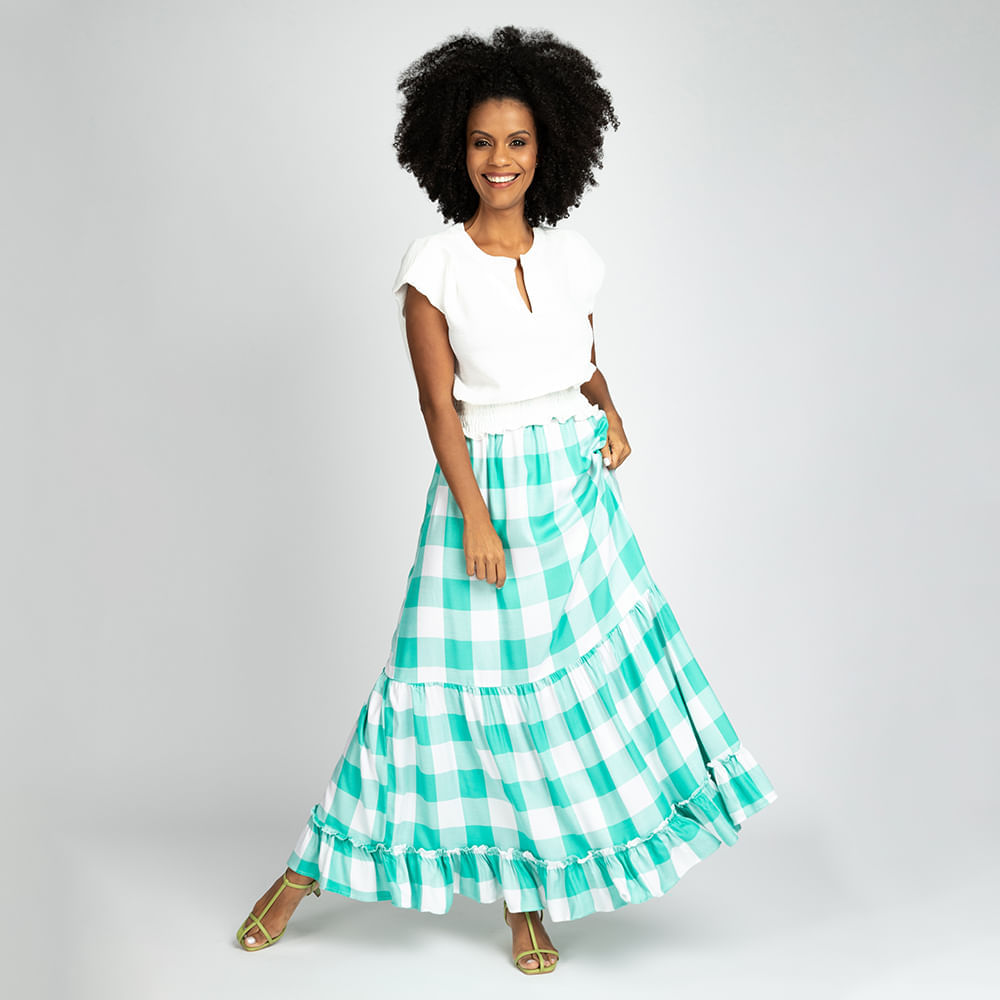 Miniatura Saia Longa Evase com Recorte - Verde G