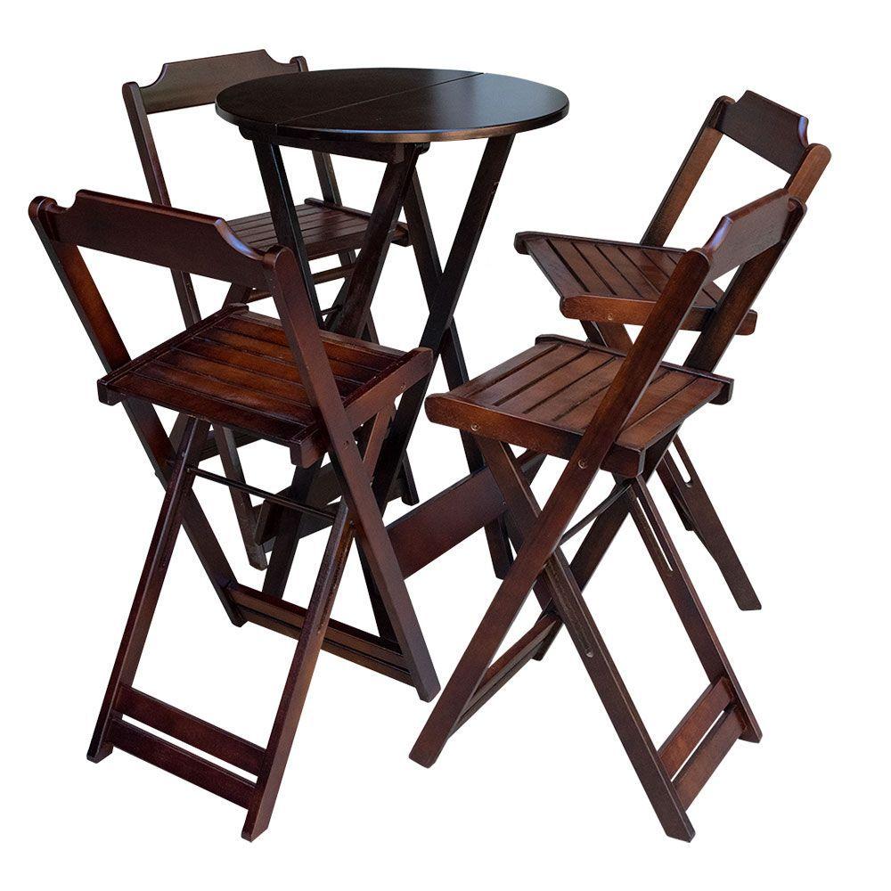 Miniatura Conjunto De Mesa Bistrô De Madeira Com 4 Cadeiras Dobravel Imbuia - Marrom
