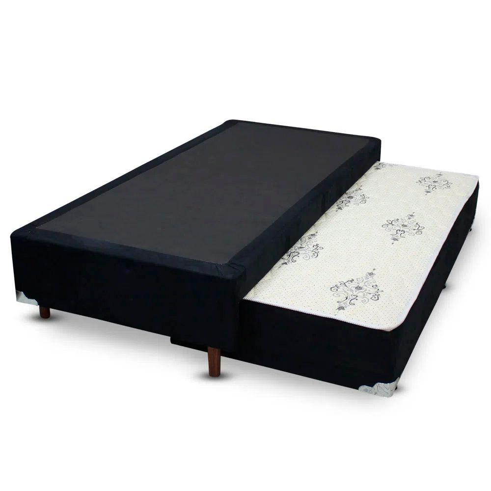 Miniatura Cama Box Bicama Auxiliar Solteiro Suede Espuma 8cm 88x188x40 Preto