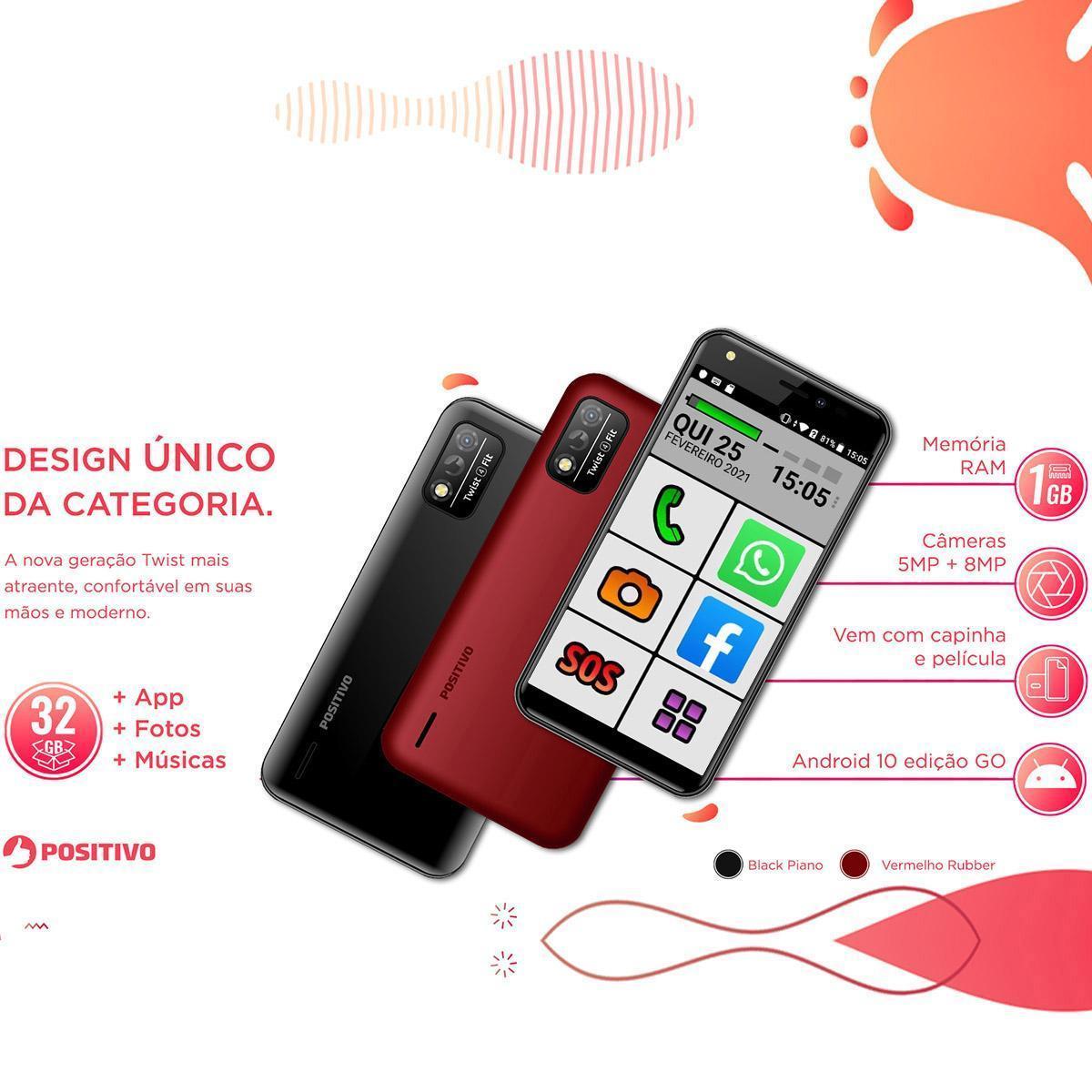 Miniatura Celular Do Idoso Teclas Grandes 32Gb Sos Positivo Preto