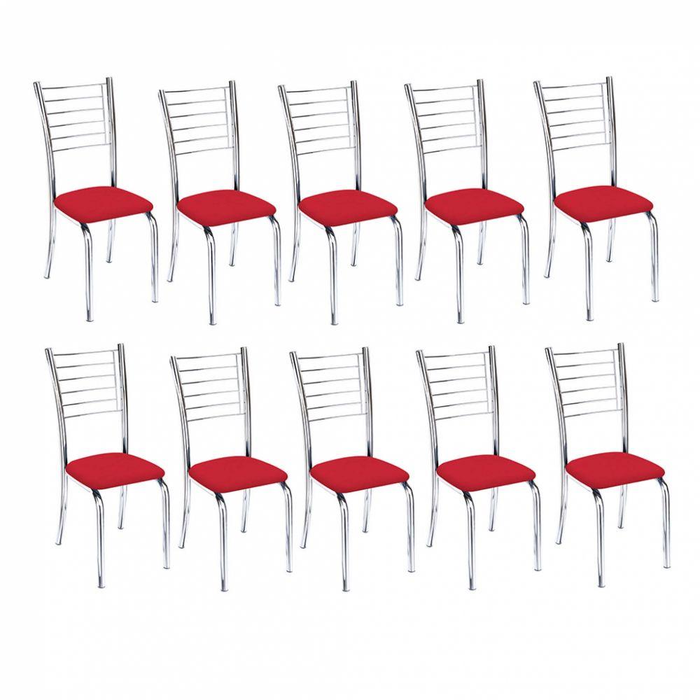 Miniatura Kit 10 Cadeiras Iara Cromada Para Cozinha Vermelho