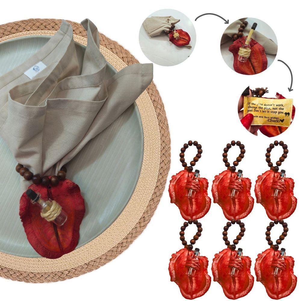 Miniatura Kit 6 Porta Guardanapos Biojoias Artesanal Sementes De Gratidão Vermelho