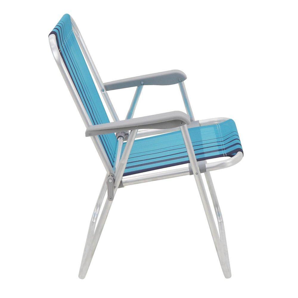 Cadeira De Praia Tramontina Samoa Alta Em Alumínio Com Assento Azul Tramontina