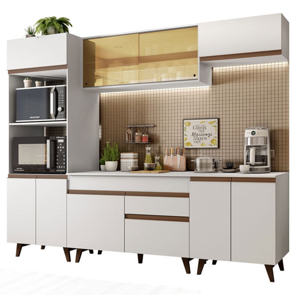 Cozinha Completa Madesa Reims 260002 com Armário e Balcão Branco Cor:Branco