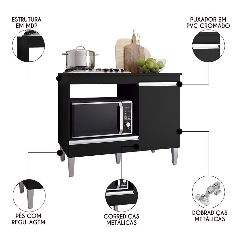 Miniatura Balcão De Cozinha Para Cooktop E Forno Microondas Carla Preto - Ajl Móveis