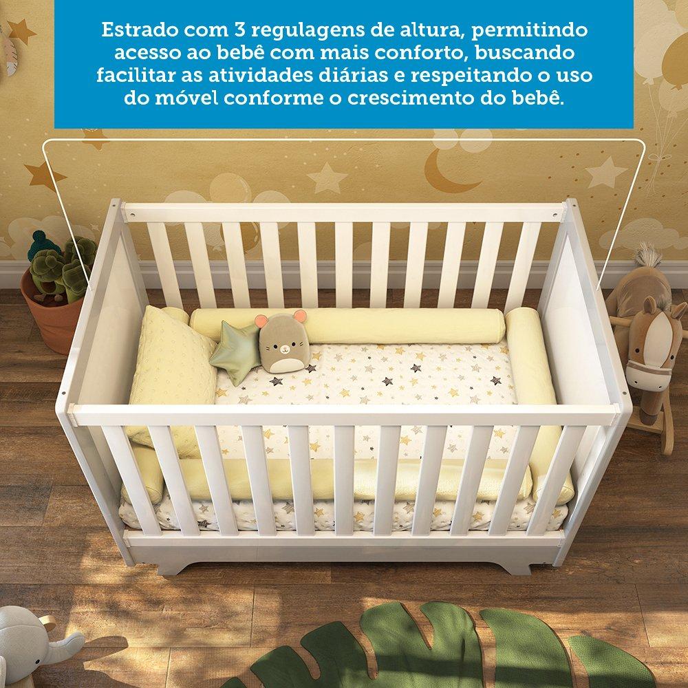 Berço Mini Cama Retrô Móveis Peroba Branco Brilho/Cinza