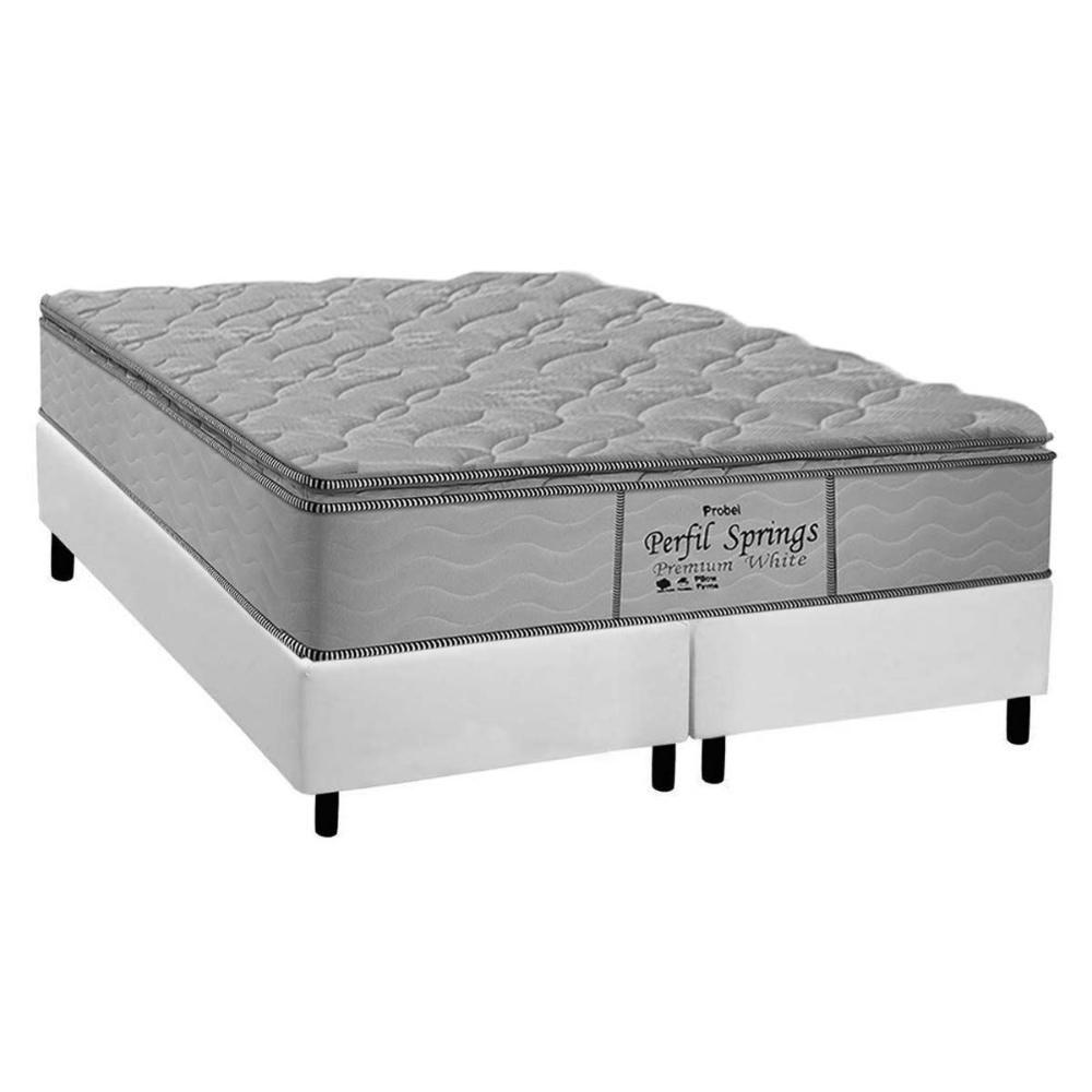 Miniatura Cama Box King: Colchão Molas Probel Masterpocket Perfil Springs Premium White + Base White(193X203)