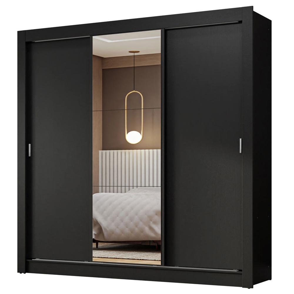 Miniatura Guarda-Roupa Casal 3 Portas de Correr com Espelho Preto Nobre Madesa Preto