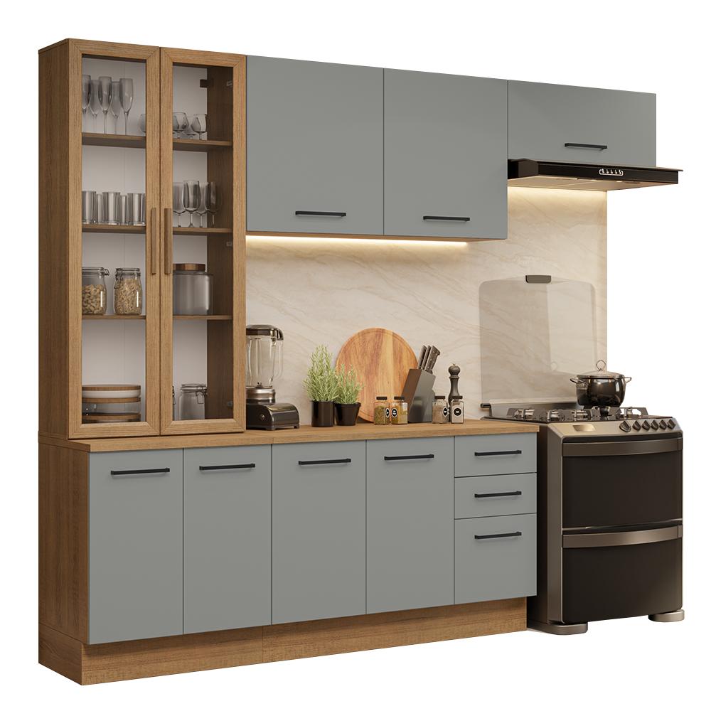 Miniatura Armário de Cozinha Completa 270cm Rustic/Cinza Agata Madesa 11 Rustic/Cinza