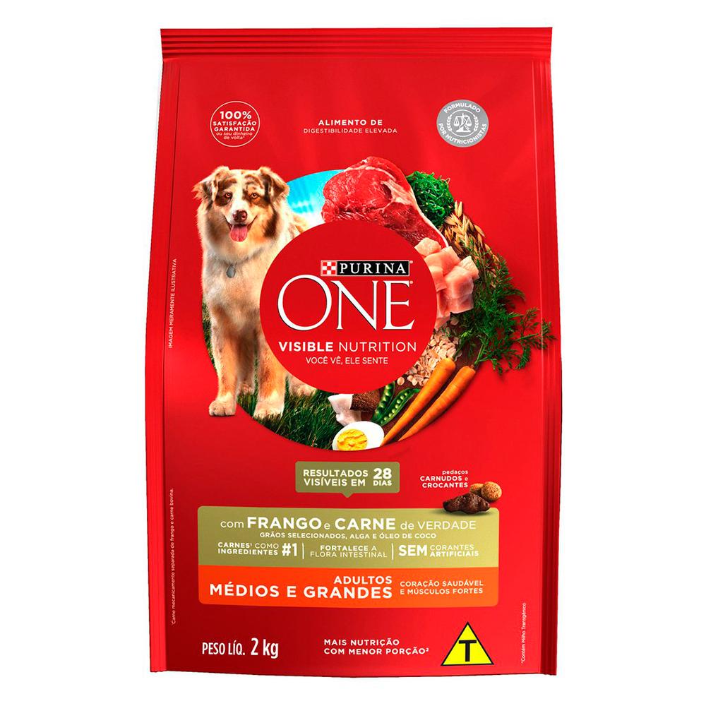 Miniatura Ração Seca Nestlé Purina One Frango e Carne para Cães Adultos Raças Médias e Grandes - 2 Kg