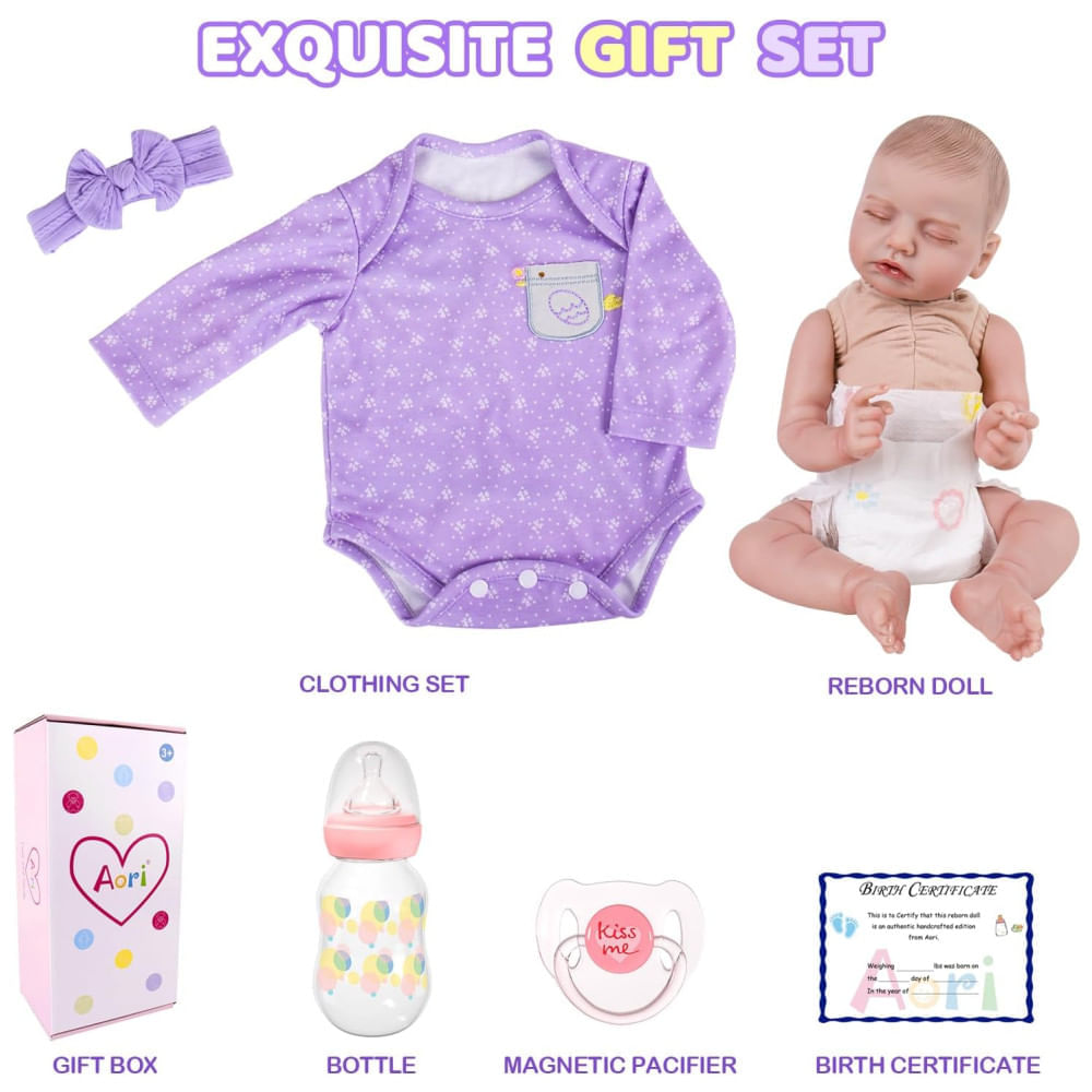 Bebê Recém-Nascido Newborn, Bonecas Realistas Aori  de 50 cm: Conjunto de Presente de Companhia Ideal