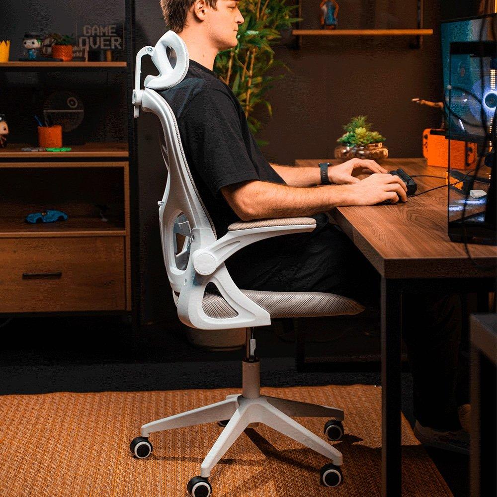 Miniatura Cadeira de Escritório Husky Apta, Braço Retrátil, Até 120kg, Mesh Cinza, Reclínio 120º, Butterfly, Ajuste de Altura, Cinza - HCO700CZ