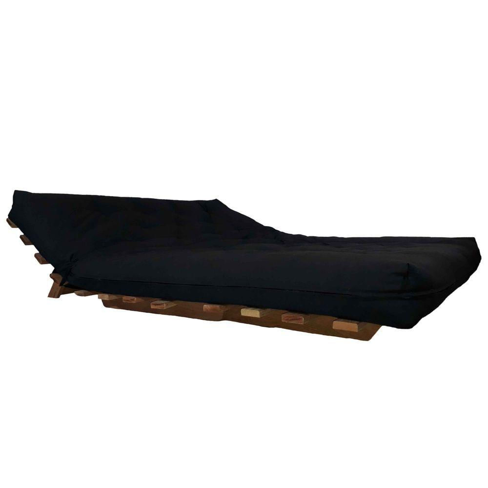 Miniatura Sofa Cama Casal Futon Oriental Preto Com Madeira Preta