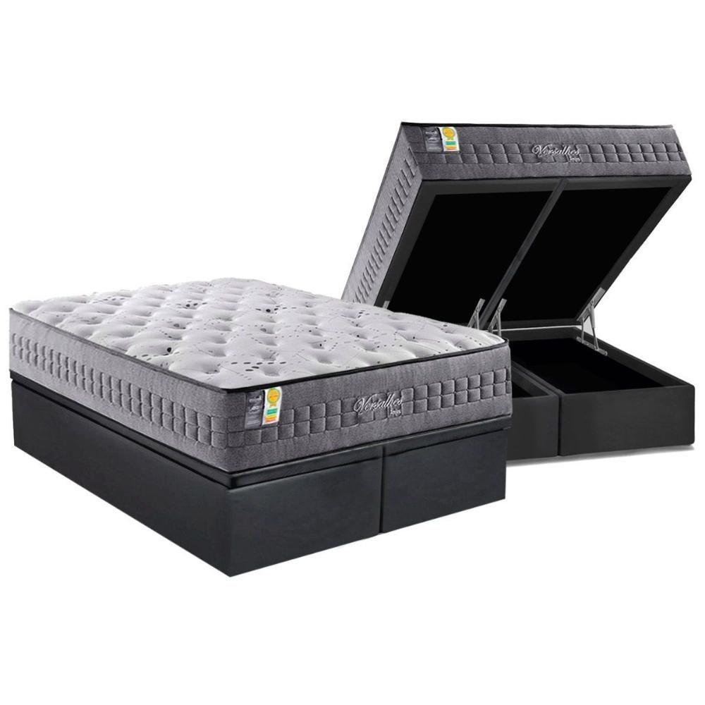 Miniatura Cama Box Baú King: Colchão Molas Masterpocket Ensacadas Versalhes + Base Crc Suede Gray (193x203)