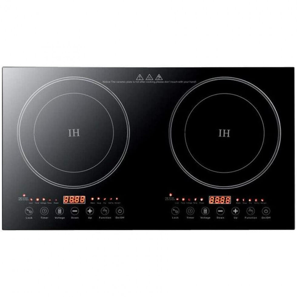 Miniatura Cooktop de Indução de Embutir LOYALHEARTDY 2 Queimadores, 110V 1200W, Preto