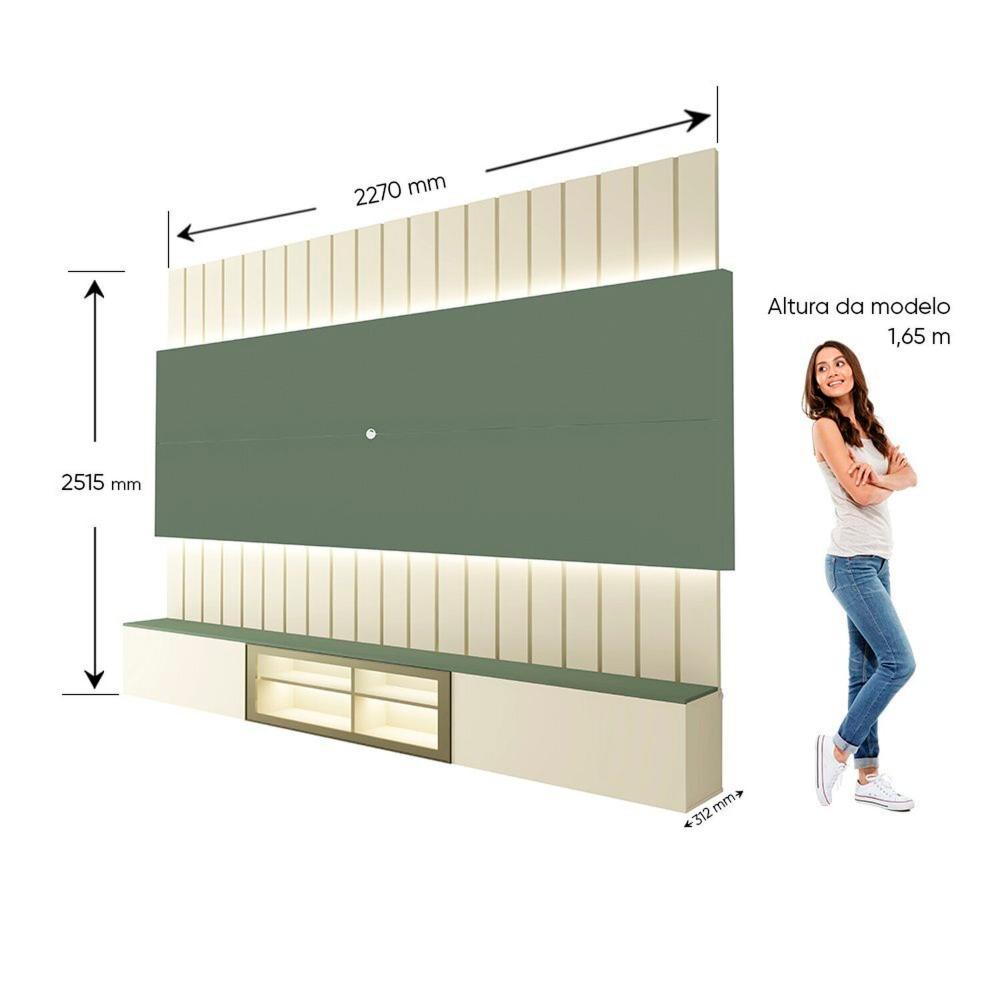 Miniatura Estante Home para Tv até 85 Polegadas com Led 230cm Soberano Reflecta Off White/Verde