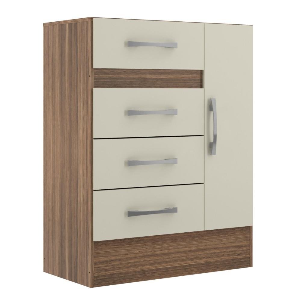 Miniatura Cômoda Sapateira Grande 4 Gavetas 1 Porta Castanho/OffWhite